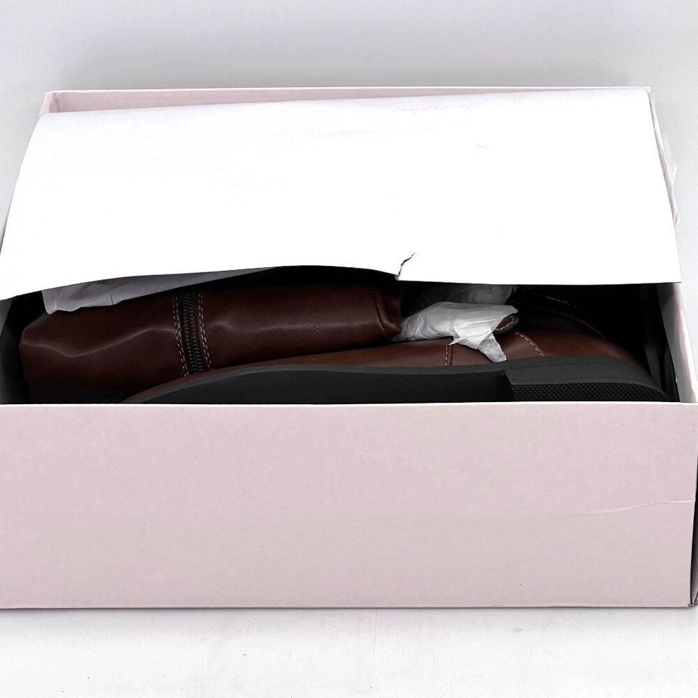 Justfab Leyla WC Tall Moto Boots Womens Size 8.5 Brown Faux Leather New With Box - Picture 13 of 14